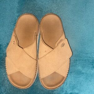 UGG Beige Cross-Strap Slides